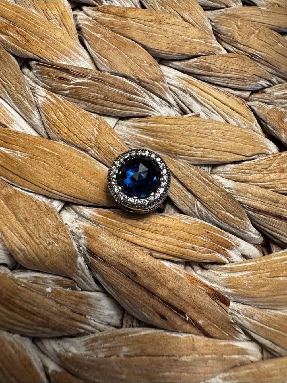 Pandora Silver charm with Deep Blue Crystal and Pavé Halo